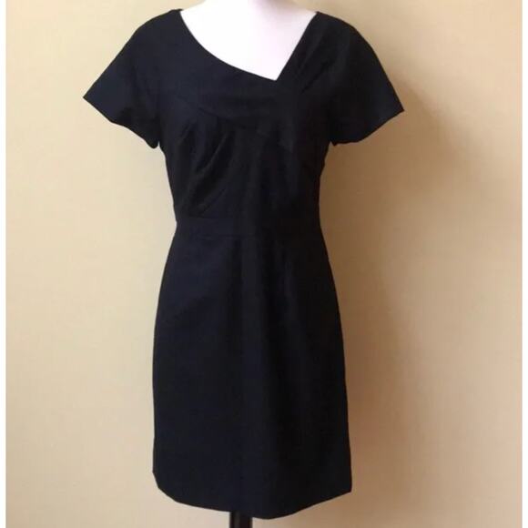J. Crew Black Wool Dress Shift Sheath Size 12 Crossover Bodice Cap Sleeve - Picture 1 of 12
